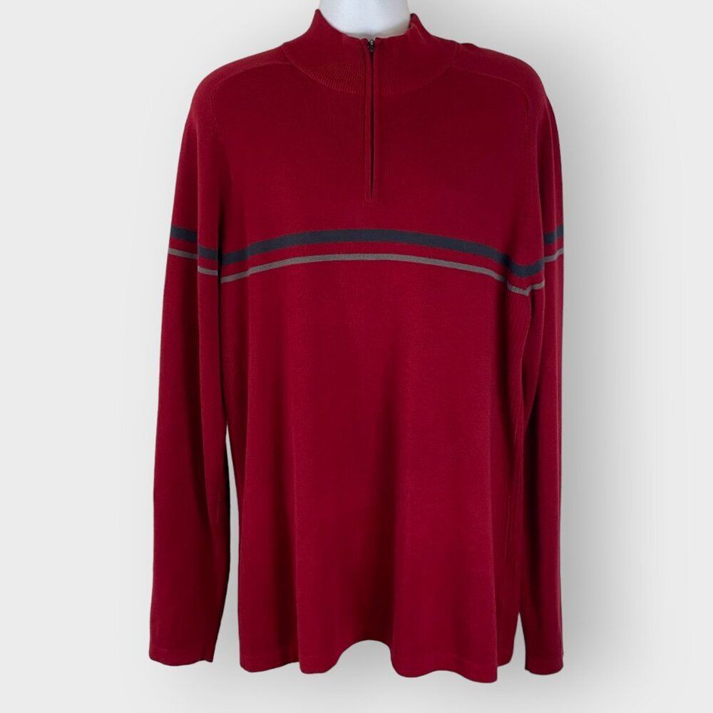 Eddie Bauer Mens Sweater | Large Tall | Red | Quarter Zip | Cabin Cold Weather